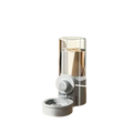 Gray automatic pet water dispenser with clear cylindrical reservoir and ribbed base for automatic pet hydration