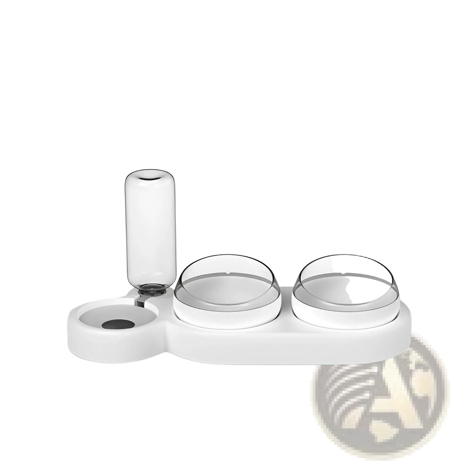 Pearl white automatic pet feeder and water fountain double bowl with clear glass bowls for feeding and hydration