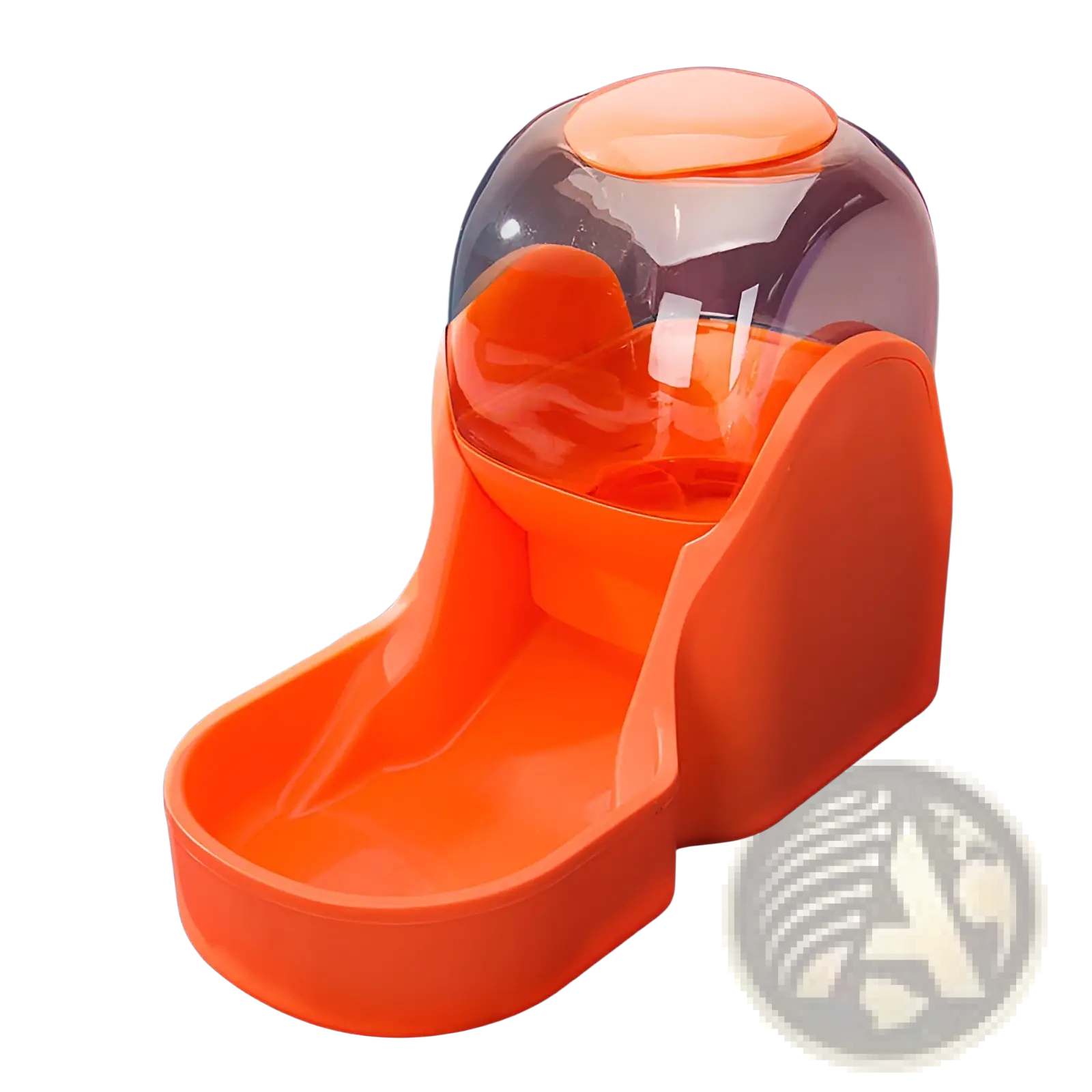 Bright orange plastic automatic pet water dispenser with transparent dome and matching lid for pet hydration