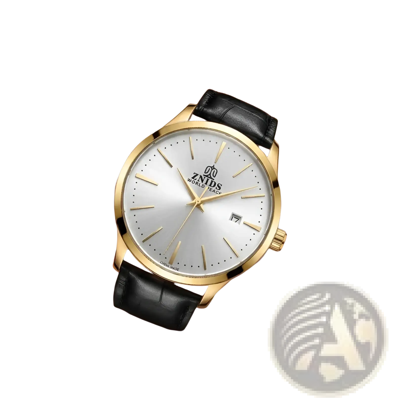 Automatic skeleton mechanical watch with gold-tone case, silver dial, black leather strap, and gold hands by znids world peace