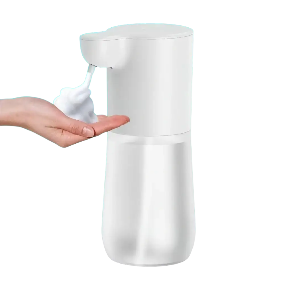 White homefish automatic soap dispenser with sleek design and 350ml foam bubble generation for hand soap use