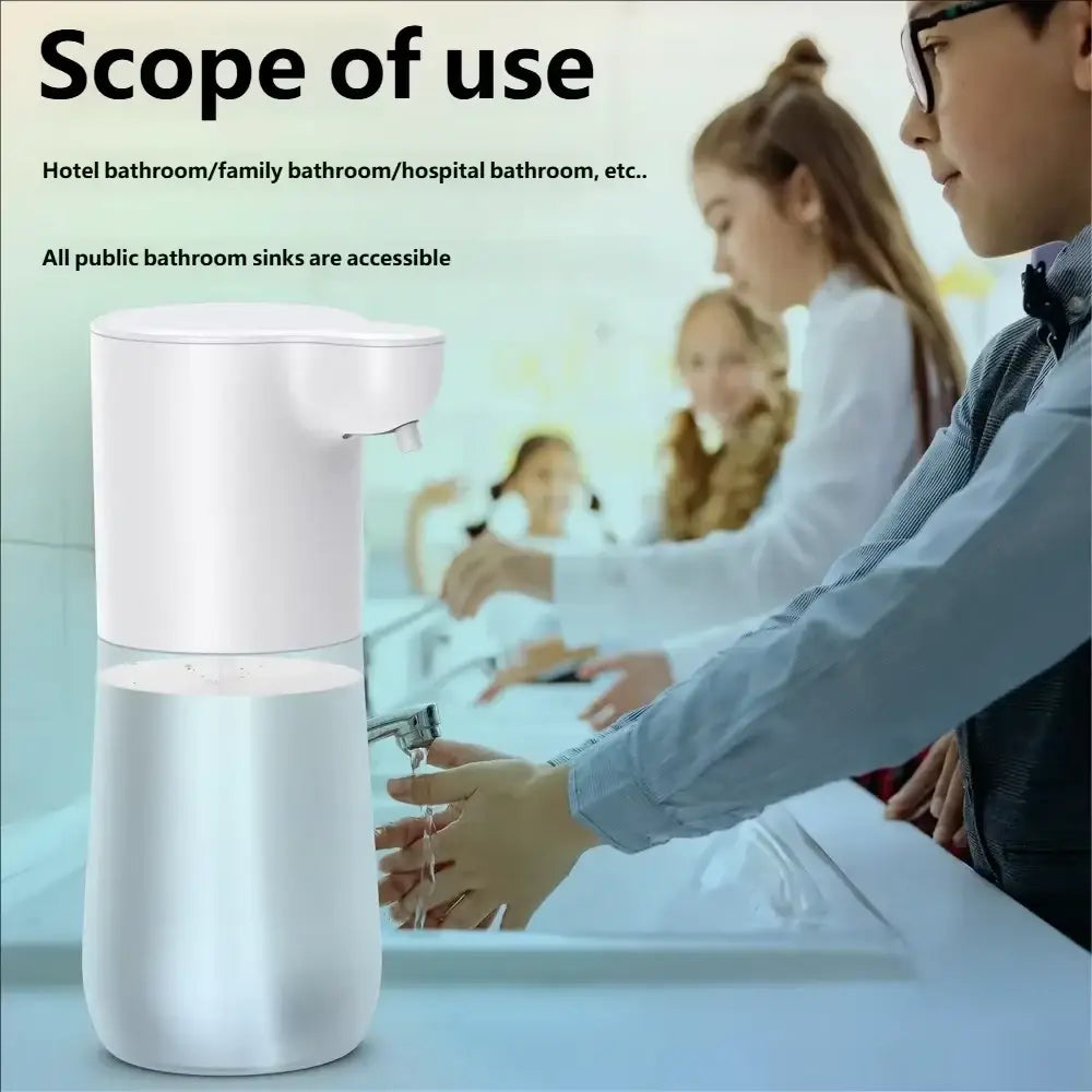 White sleek modern automatic soap dispenser 350ml with foam bubble generation for hand soap use