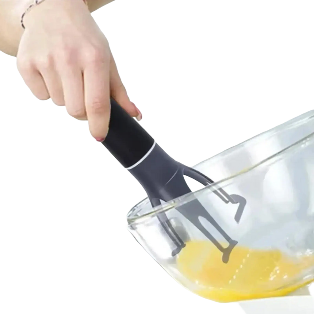 Black ergonomic automatic stirrer with sleek three-leg pan stirrer design and matte finish for pots and pans
