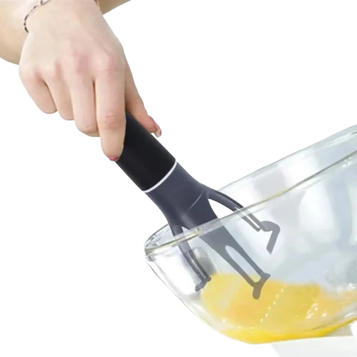 Black ergonomic automatic stirrer with sleek three-leg pan stirrer design and matte finish for pots and pans