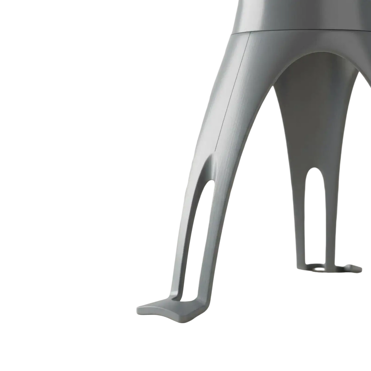Gray metallic automatic stirrer with sleek curved three-leg pan stirrer stand for pots and pans