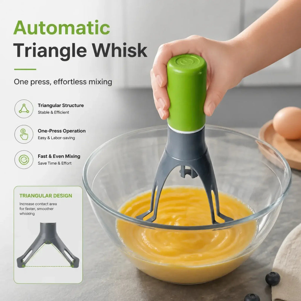 Green and gray automatic stirrer with ergonomic handle and three-leg pan stirrer design for effortless mixing in pots and pans