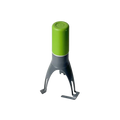 Green and gray silicone automatic stirrer for pots and pans with a cylindrical top and three-leg pan stirrer base