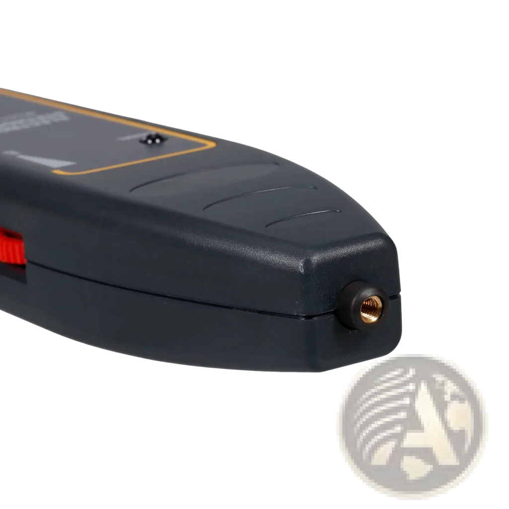 Black plastic automotive electronic stethoscope with gold threaded port and orange accents for engine noise diagnostics