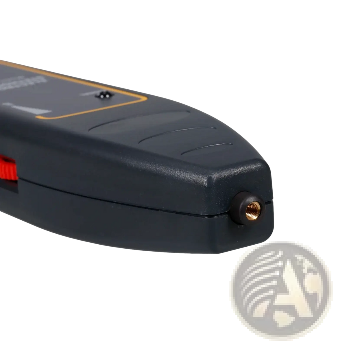Black plastic automotive electronic stethoscope with gold threaded port and orange accents for engine noise diagnostics