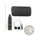 Black electronic stethoscope with yellow labeling and carrying case for automotive engine noise diagnostics with accessories
