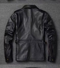 Men’s autumn winter tactical workwear black leather jacket with classic tailored design and subtle stitching details