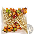 Autumn bamboo food skewers 100 pack with mixed color wooden sticks and decorative pumpkin maple leaf and acorn tops