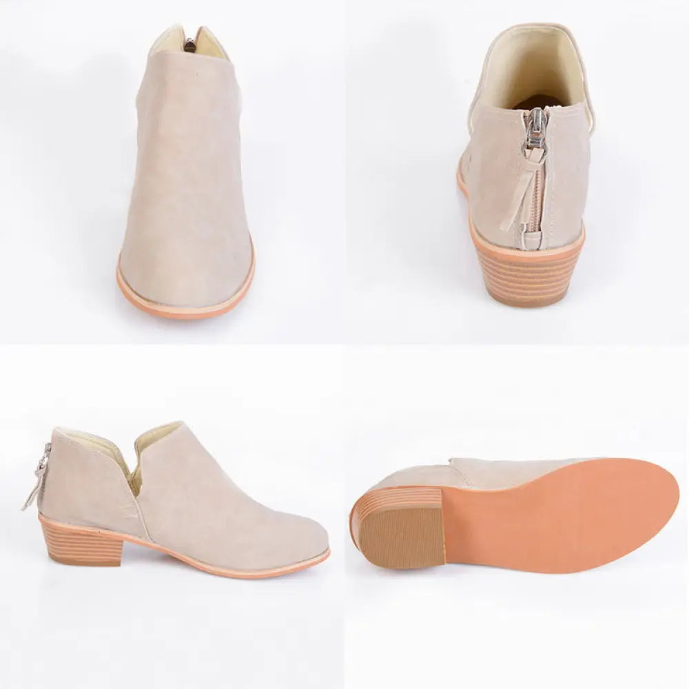 Beige suede ankle boot with low block heel and zipper closure from retro suede low block heel ankle boots collection