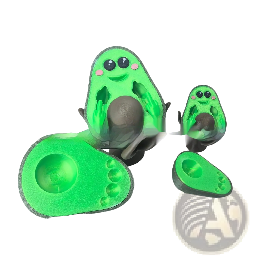 Green avocado-shaped 3d printed desk toy foot massagers with cartoon faces and textured surfaces 6.5cm