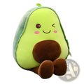 Soft lime-green avocado plush toy with brown pit and feet designed as a soft fruit pillow for kids