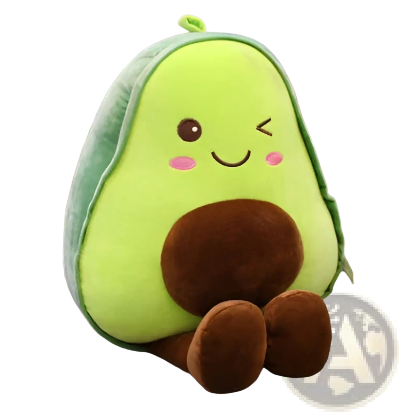 Soft lime-green avocado plush toy with brown pit and feet designed as a soft fruit pillow for kids