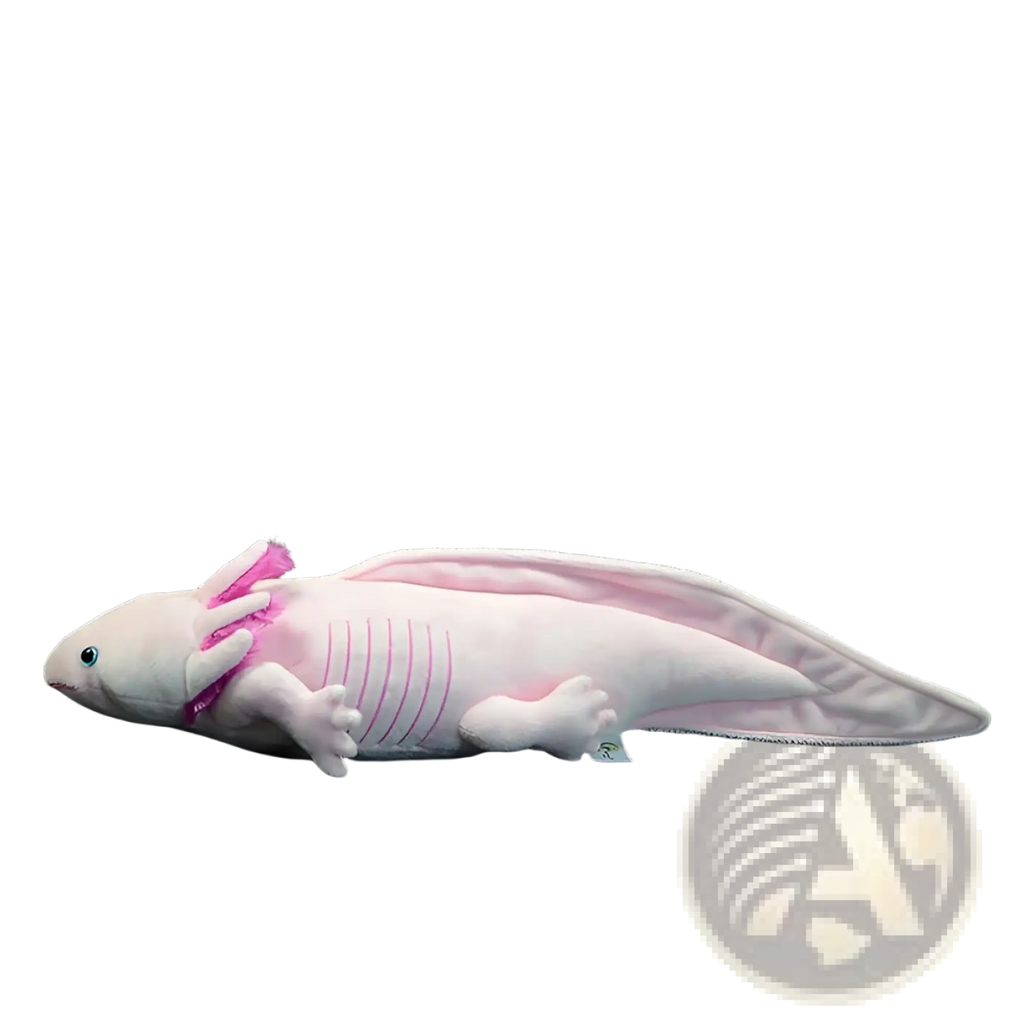 A plush pink and white axolotl plush toy with soft fabric and embroidered details, 50cm soft hexagonal dinosaur doll