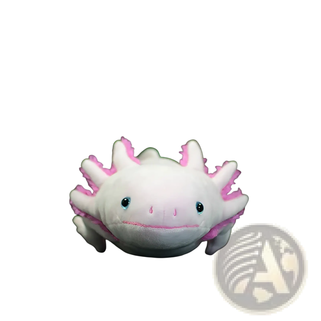 Axolotl plush toy soft hexagonal dinosaur doll 50cm with white fabric pink gills embroidered blue eyes and stitched smile