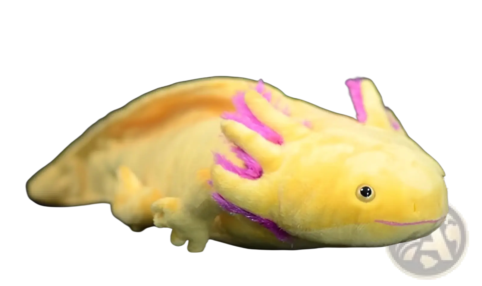 Yellow plush axolotl soft hexagonal dinosaur doll with pink gill frills and fuzzy texture 50cm stuffed toy