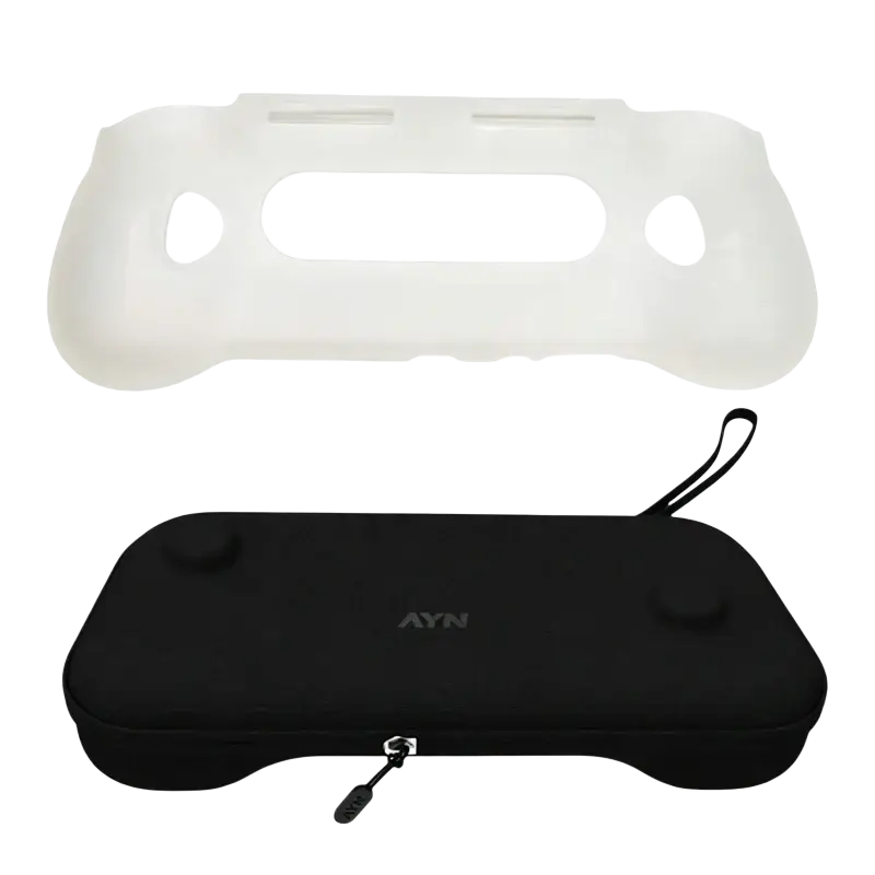 Black ayn branded ayn odin 3 tpu grip protective shell case with zipper and handle for gaming console storage
