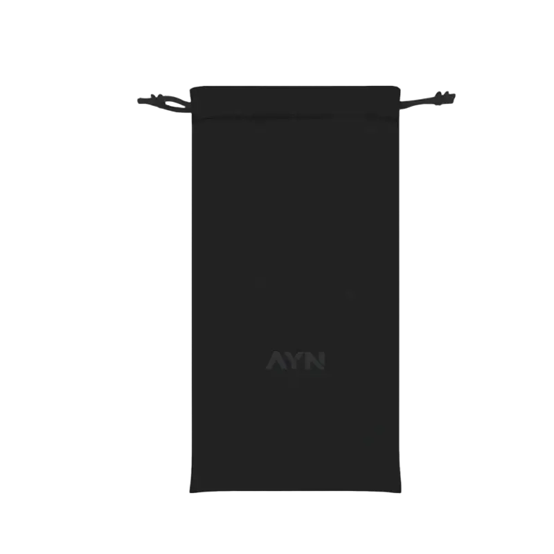 Black drawstring pouch with subtle Ayn branding for the Ayn Odin 3 TPU grip protective shell and case
