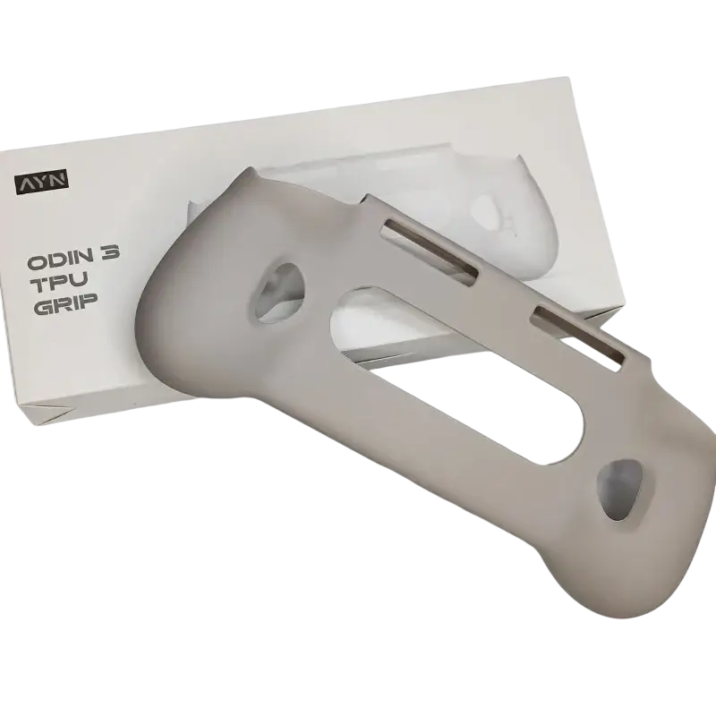 Gray tpu grip for ayn odin 3 gaming controller with ergonomic design featuring cutouts and textured surfaces