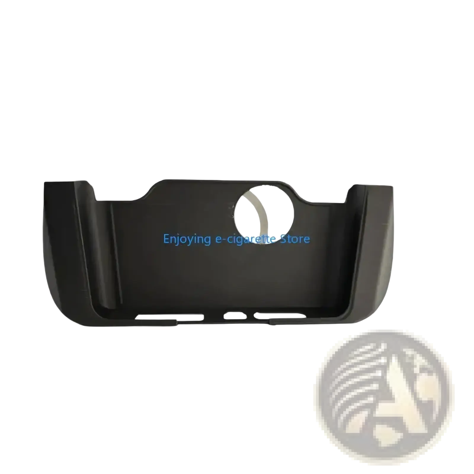 Black plastic e-cigarette holder with circular cutout and notched edges ergonomic cover by Ayn Plastic Grip Handle Controller
