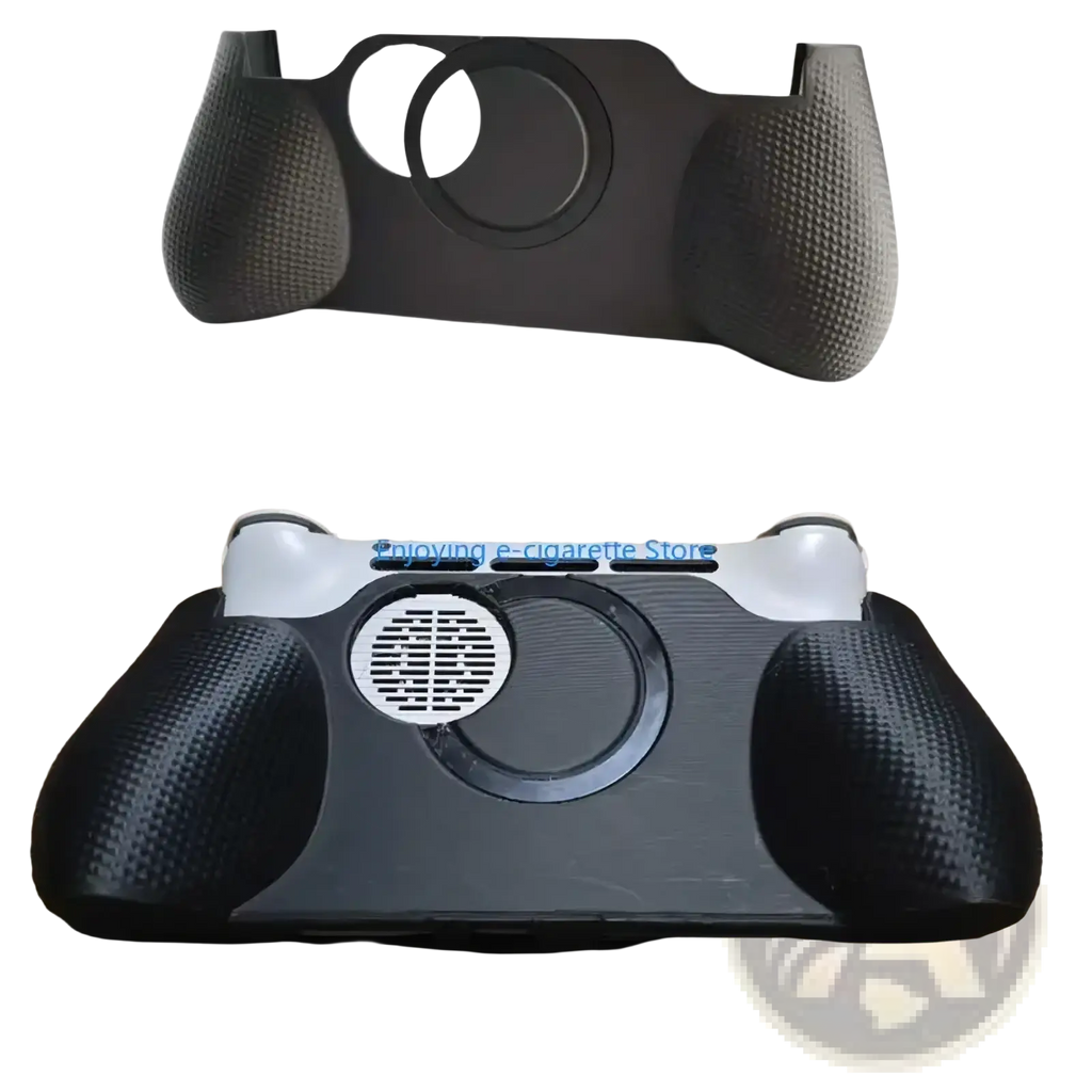 Black textured ayn plastic grip handle controller ergonomic cover with circular cutouts for playstation controller use