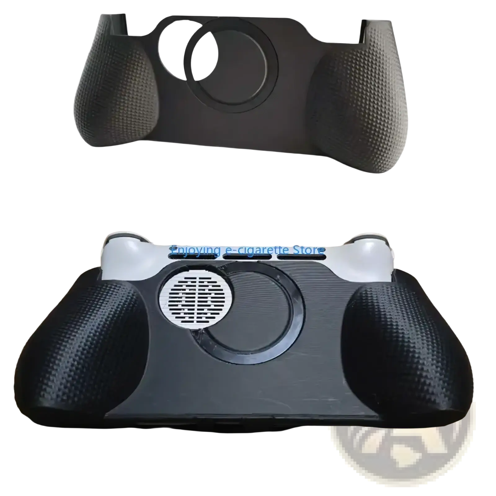 Black textured ayn plastic grip handle controller ergonomic cover with circular cutouts for playstation controller use