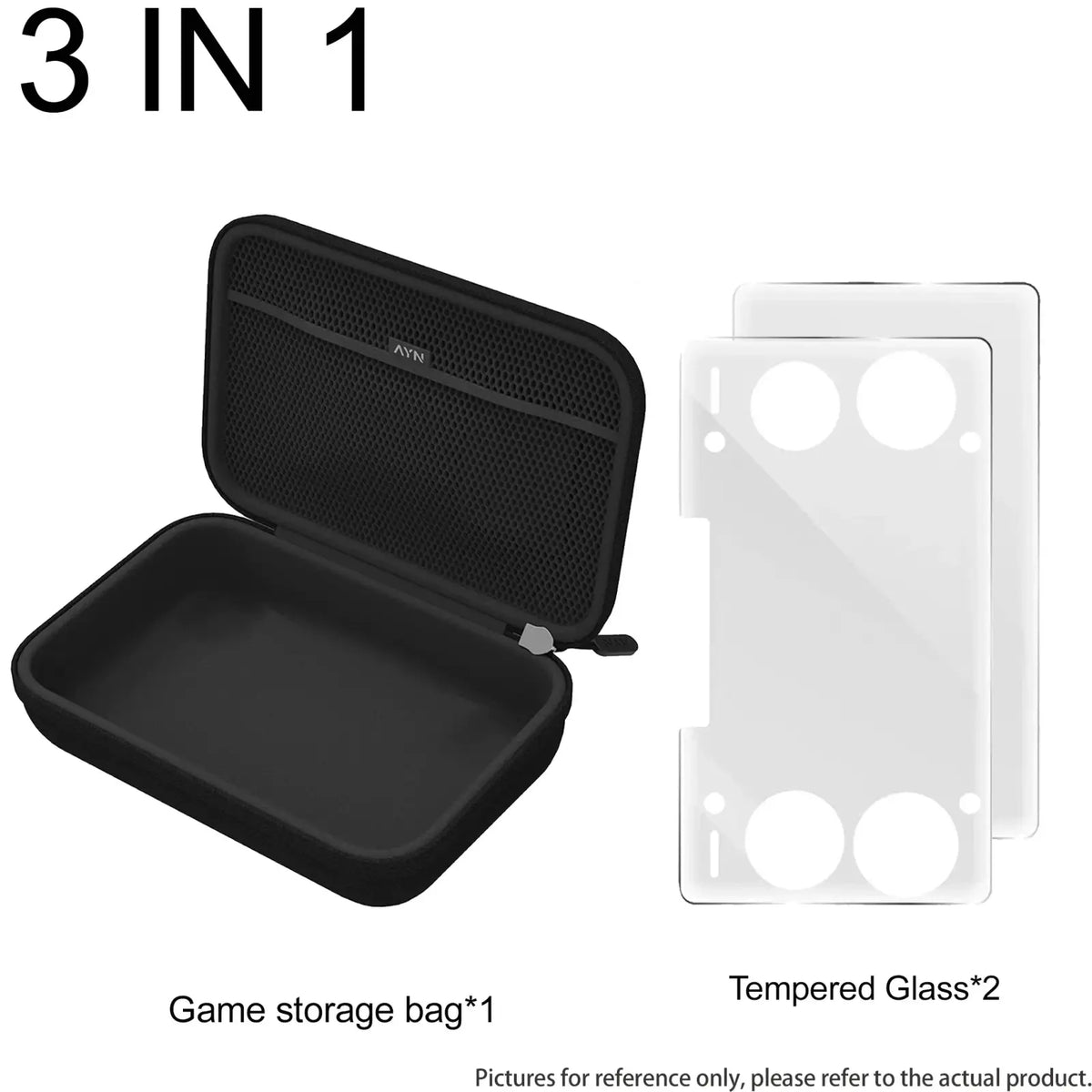 Black hard-shell game storage bag with mesh interior and zipper closure from ayn thor 4-in-1 accessories combo kit