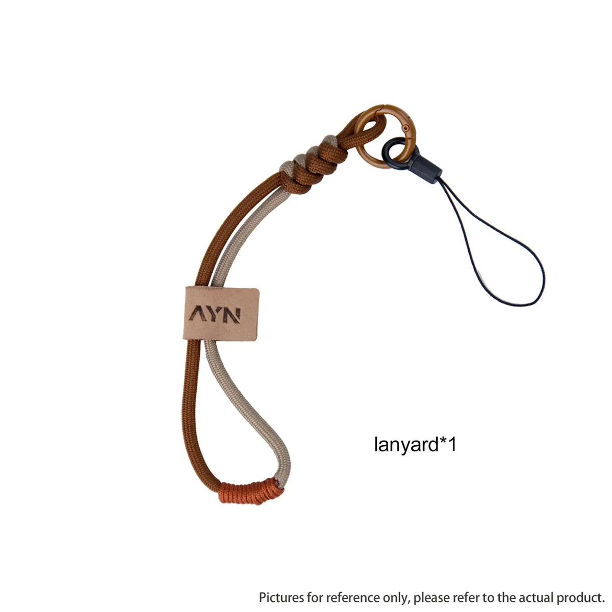 Ayn thor 4-in-1 accessories combo kit brown and beige braided cord lanyard with brass metal ring and black clasp