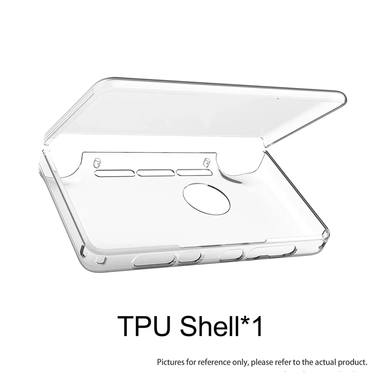 Clear tpu shell phone case with precise button and camera cutouts shown from the back in ayn thor 4-in-1 accessories combo kit