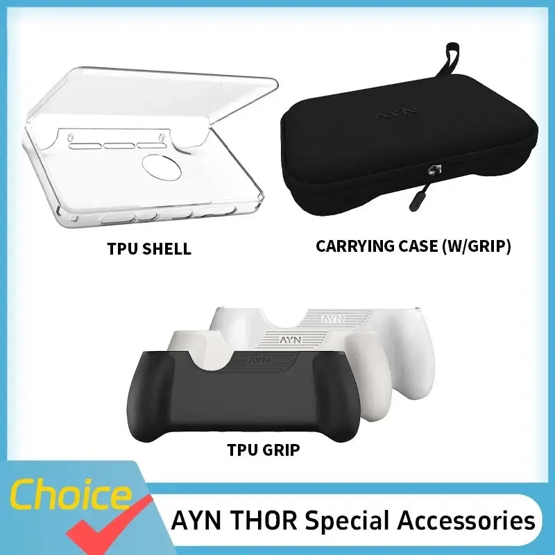 Black TPU grip with white controller inserts and ayn branding for the Ayn Thor accessories case and grip set