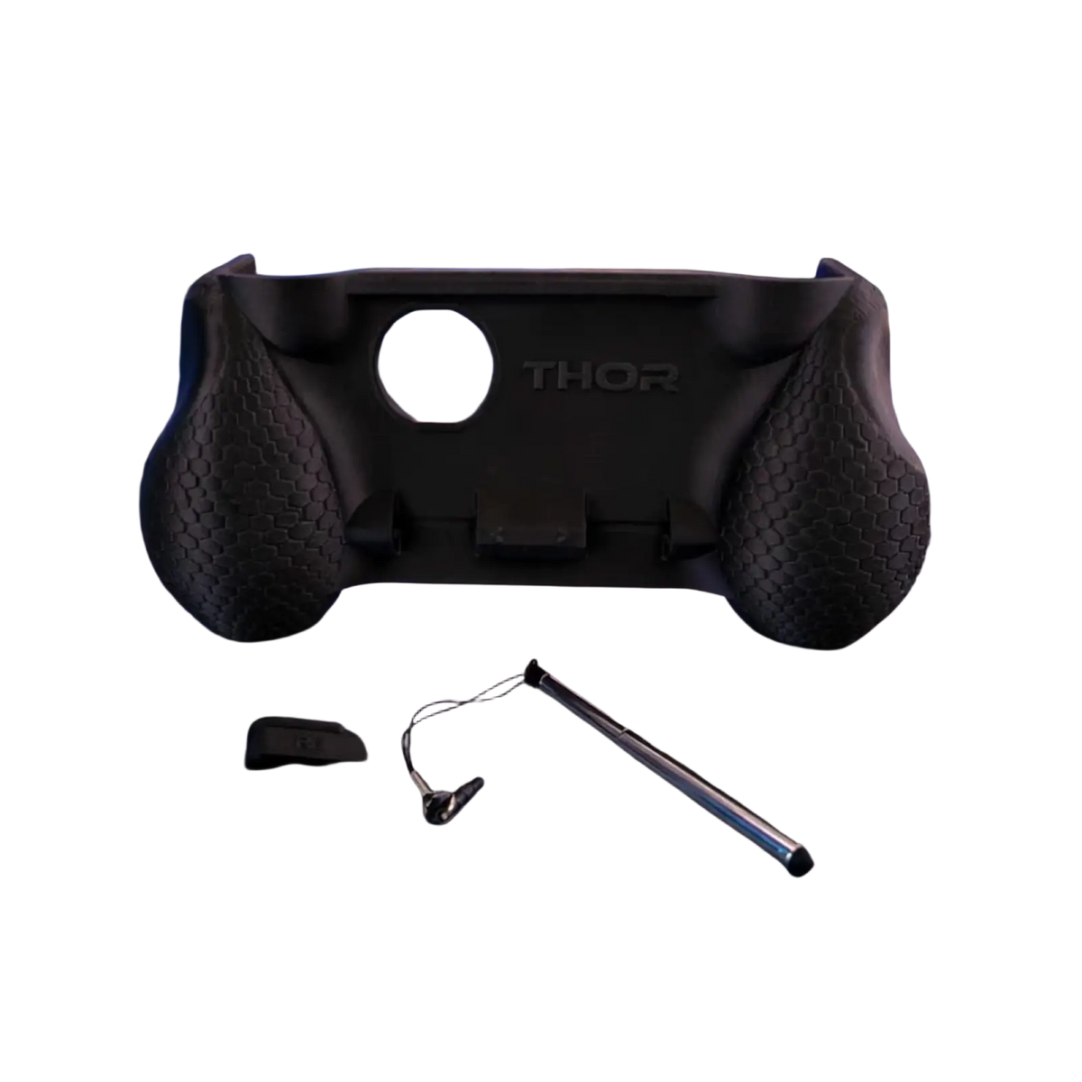 Black Thor brand gaming controller grip with textured honeycomb pattern and matte finish for ergonomic protection