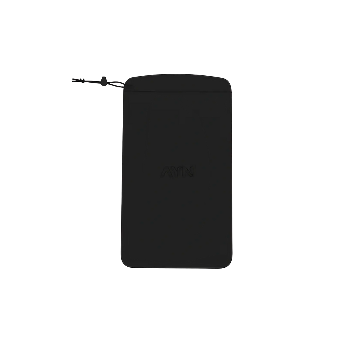 Black silicone pouch with drawstring closure and embossed logo from the Ayn Thor protective case and grip accessory kit