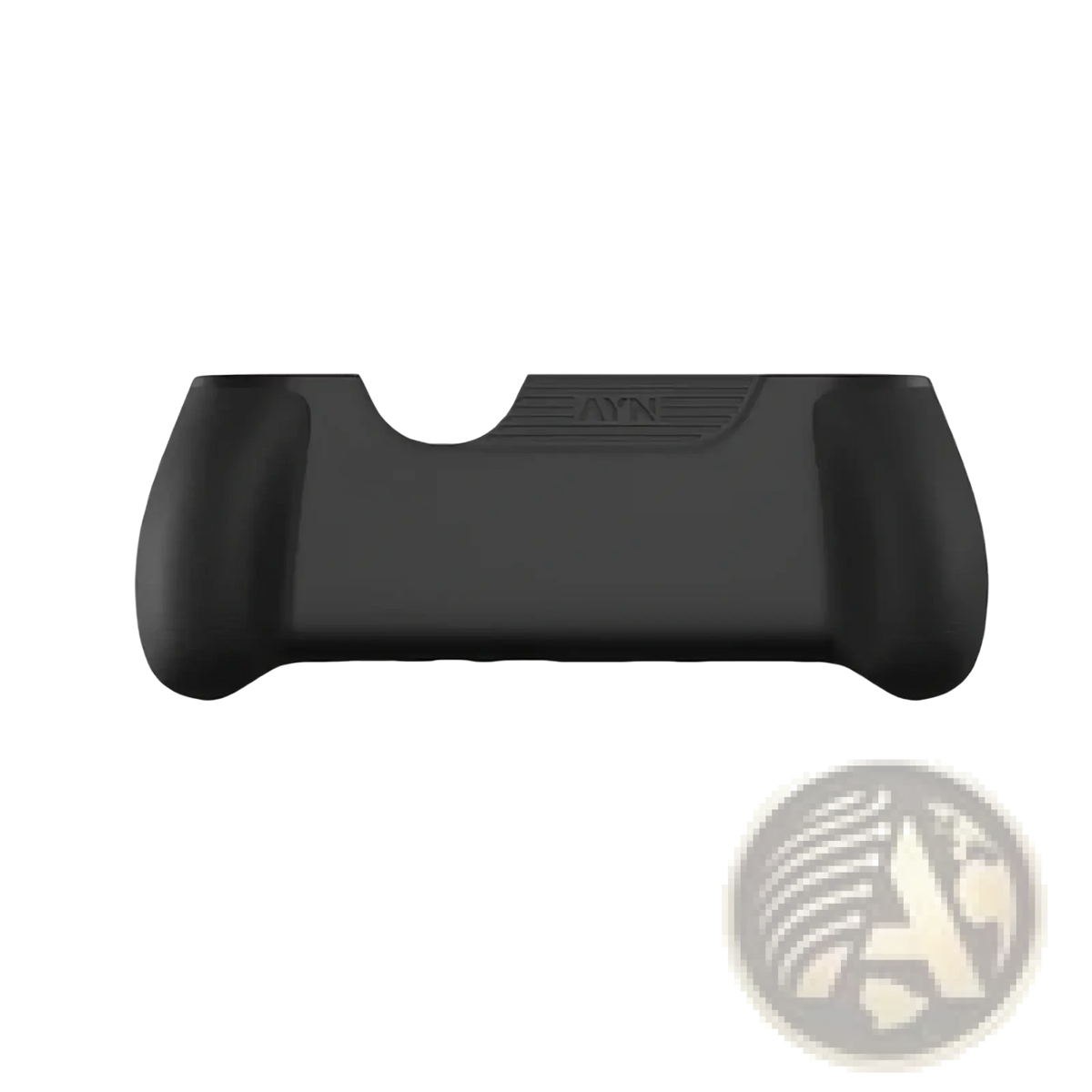 Black ergonomic grip for Ayn Thor protective case with matte finish and subtle textured branding for gaming controllers