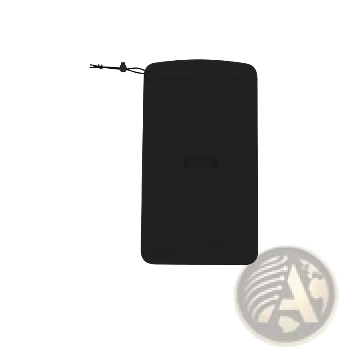 Black fabric Ayn Thor protective case pouch with drawstring closure and subtle embossed logo for gaming accessories