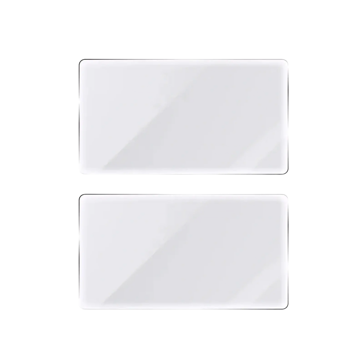 Two transparent rectangular screen protectors with rounded corners and glossy finish for Ayn Thor protective case kit