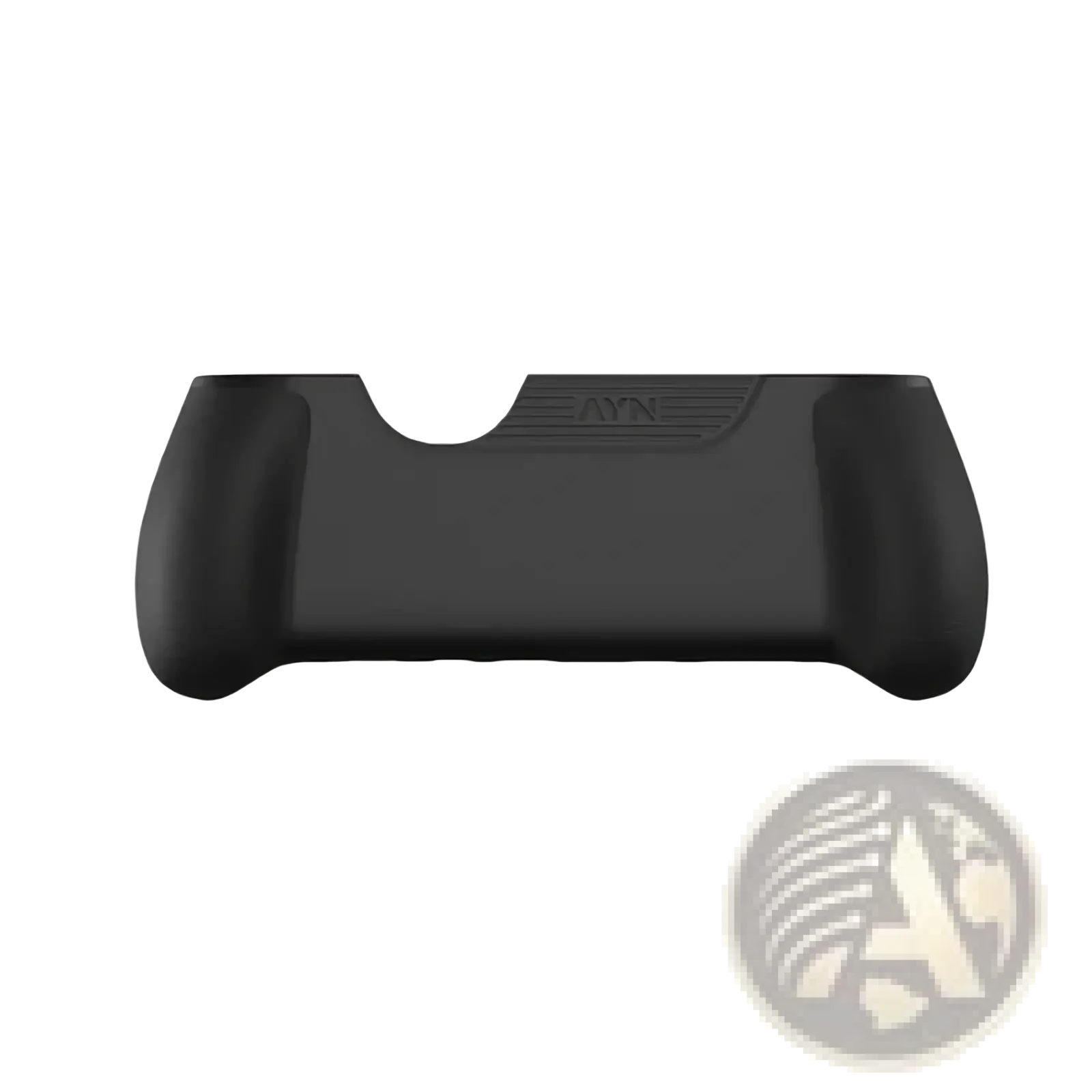 Black ergonomic grip for Ayn Thor protective case with matte finish and textured branding for gaming controllers