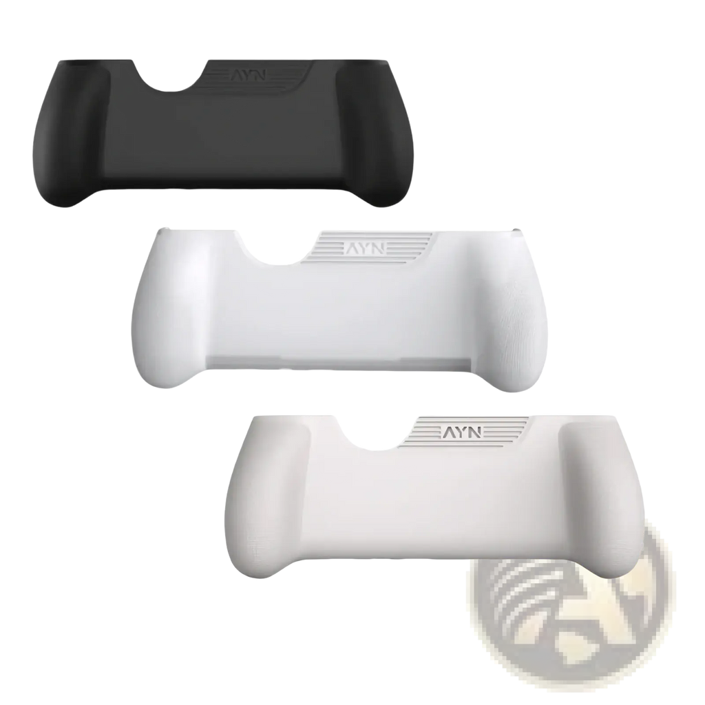 Black and white silicone grip covers for Ayn Thor gaming controller in protective case and grip accessory kit