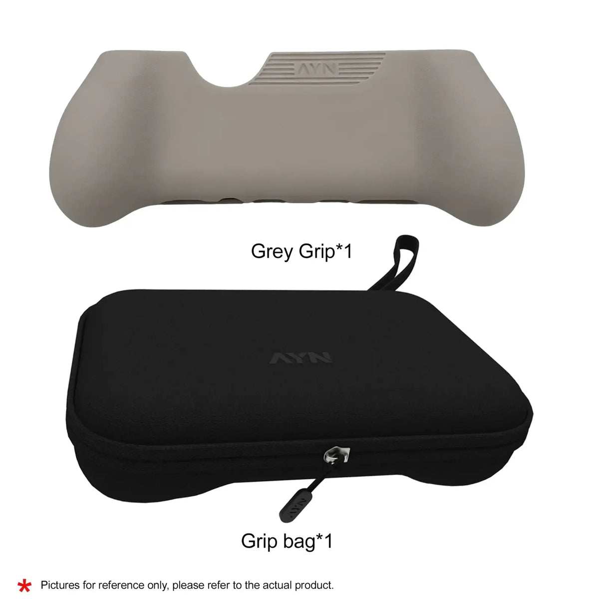 Ayn Thor protective case and storage bag set with grey silicone grip and black zippered carrying bag for gaming controller