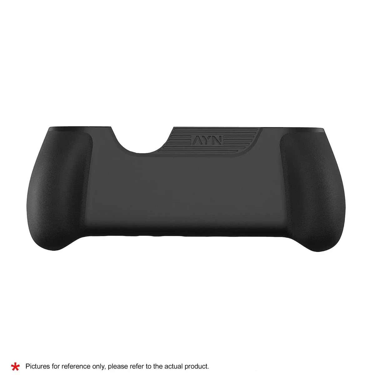 Black plastic game controller grip with textured surfaces and embossed ayn branding from ayn thor protective case set