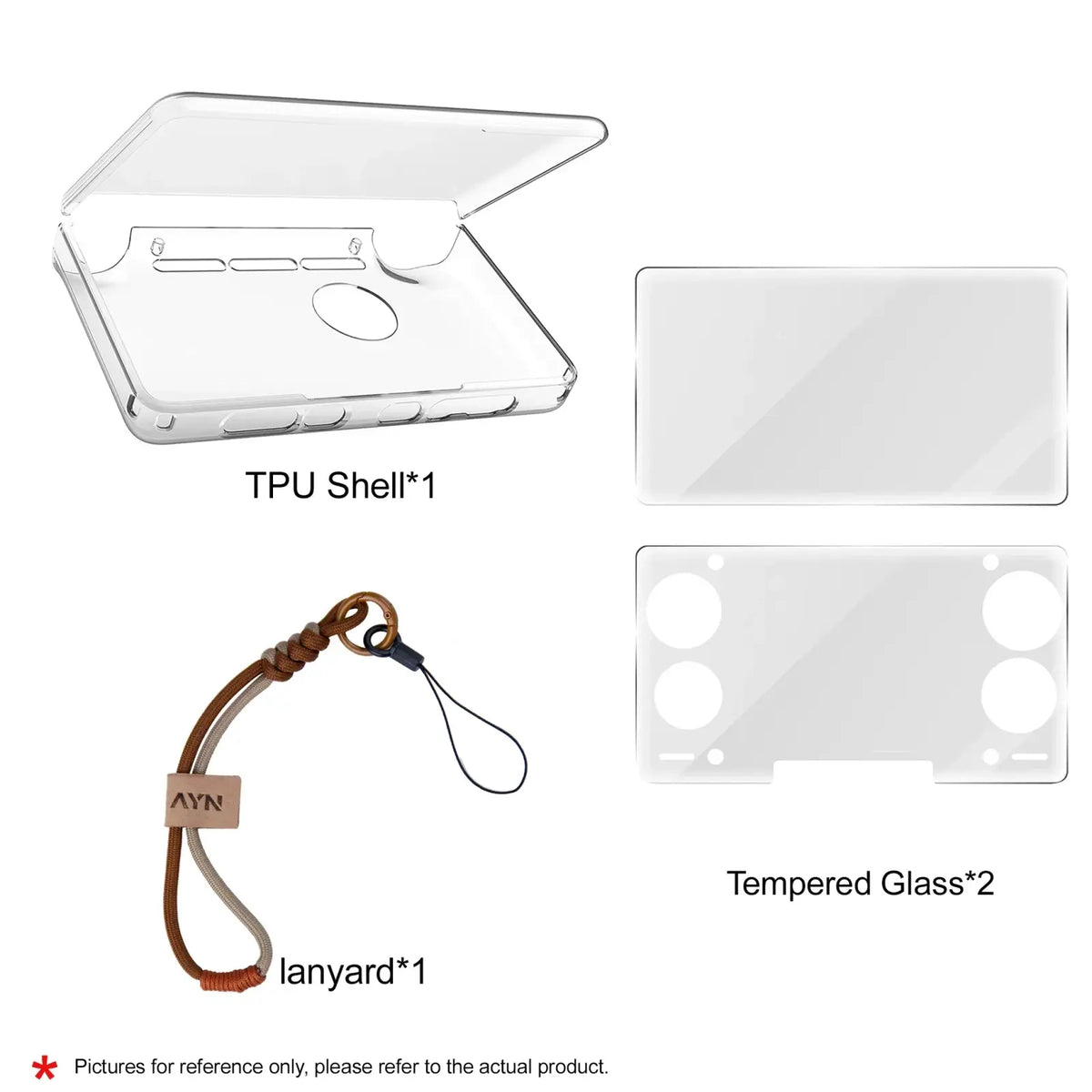 Clear tpu shell case with precise cutouts for nintendo switch with two tempered glass protectors and brown leather lanyard