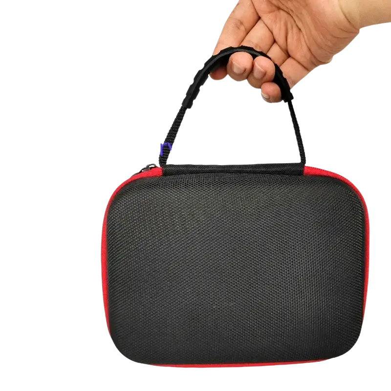 Ayn Thor protective hard shell case in red and black mesh with top handle for easy carrying
