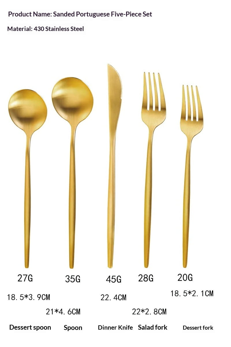 Golden sleekly finished 430 stainless steel cutlery set with a modern minimalist design for everyday dining.