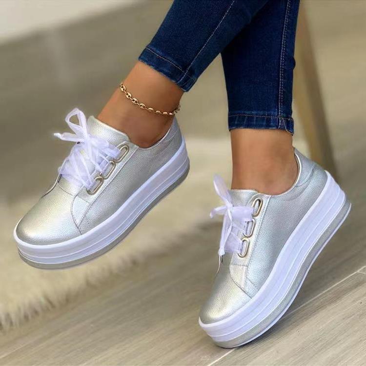 Women’s Metallic Lace Up Platform Round Toe Casual Shoes