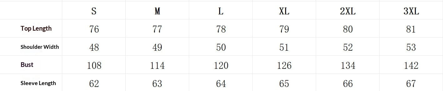 The image shows a size chart in centimeters for mens cotton long sleeve casual button down shirts available in sizes s through 3xl.