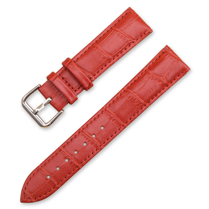 vibrant red crocodile leather watch strap with silver-toned buckle from a crocodile leather watch strap set with buckle