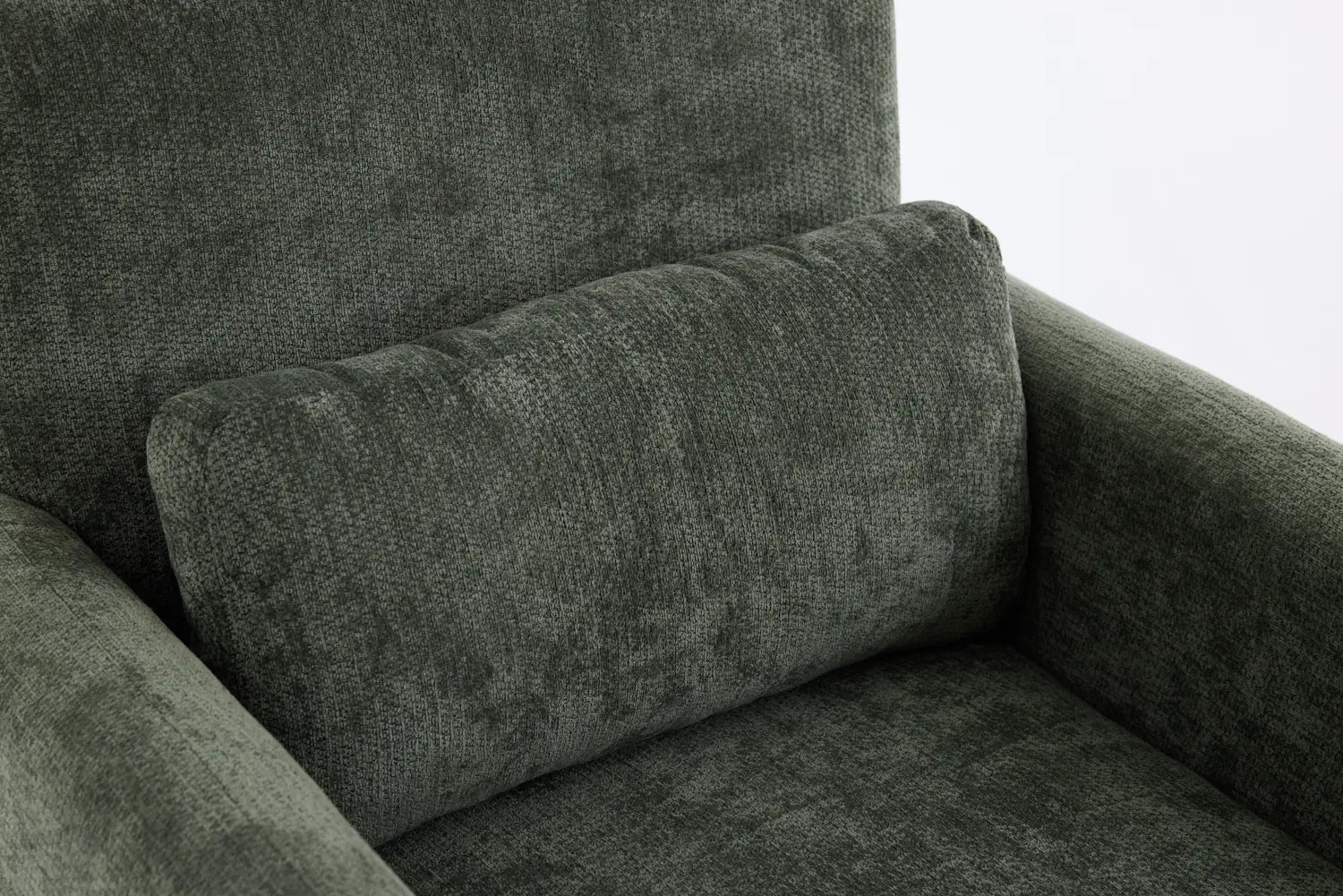 Dark gray boucle fabric accent chair upholstered armchair with textured fabric and matching cushion.