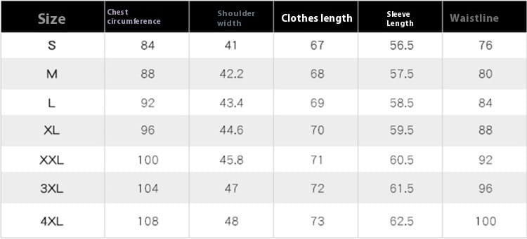 Size chart for a women’s ribbed short sleeve button down shirt showing garment measurements in centimeters across sizes S through 4XL.